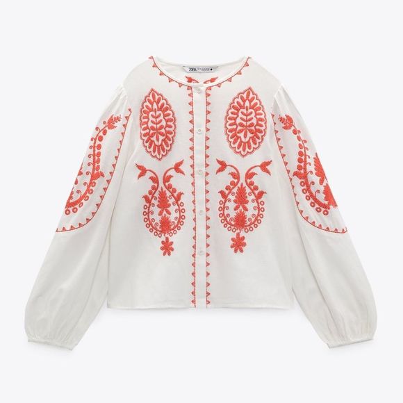 ZARA SHIRT WITH CONTRASTING EMBROIDERY - Picture 9 of 10